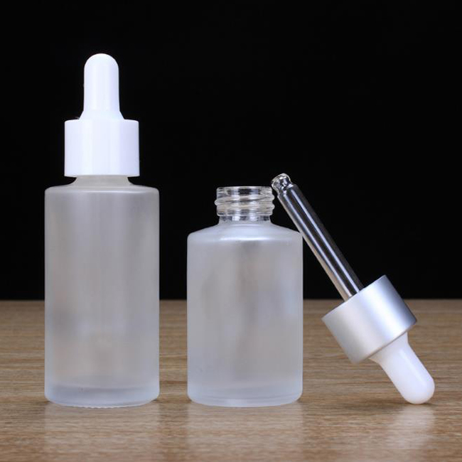 glass cosmetic frosted bottle 20ml 30ml 50ml CBD Essential oil bottle clear matte dropper bottle with white dropper
