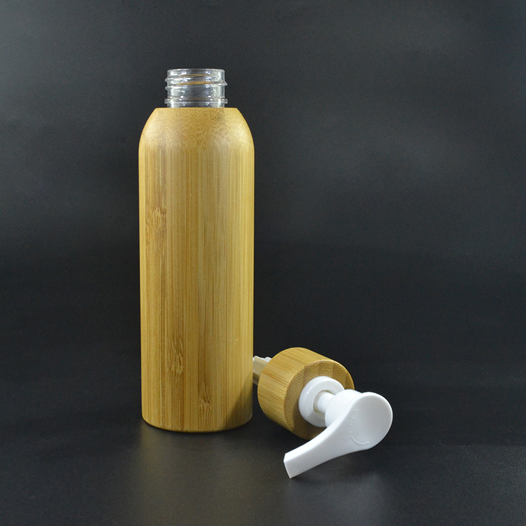 glass cosmetic packaging bottle 30ml 50ml 100ml 120ml 150ml frosted glass bottle with bamboo lotion pump lid