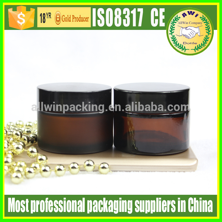 glass cream jar black with lid, Empty amber straight sided 4 oz glass jar