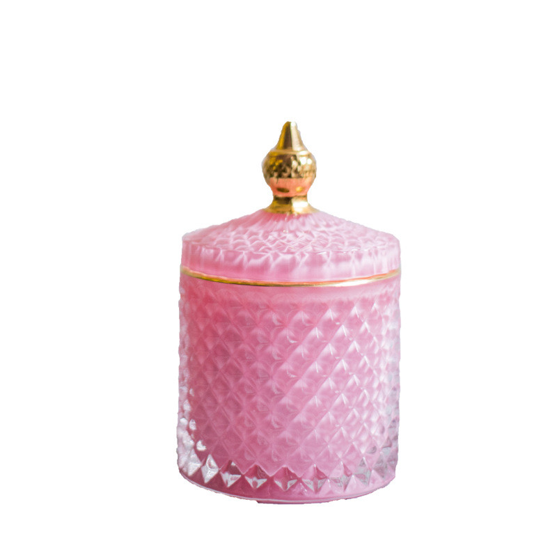 glass diamond geo cut shaped jar for candle making with glass lid   crystal glass candy jar with lid wax container