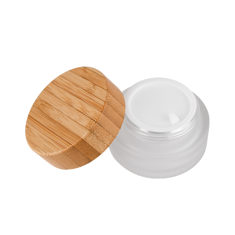 glass jar cosmetics packaging bamboo lid face cream container glass cream jar with bamboo cap
