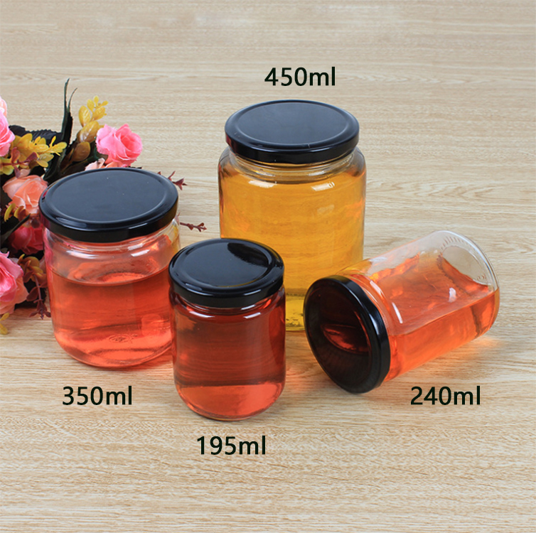 glass jar for honey or marmelade 195ml,240ml, 350ml, 450ml