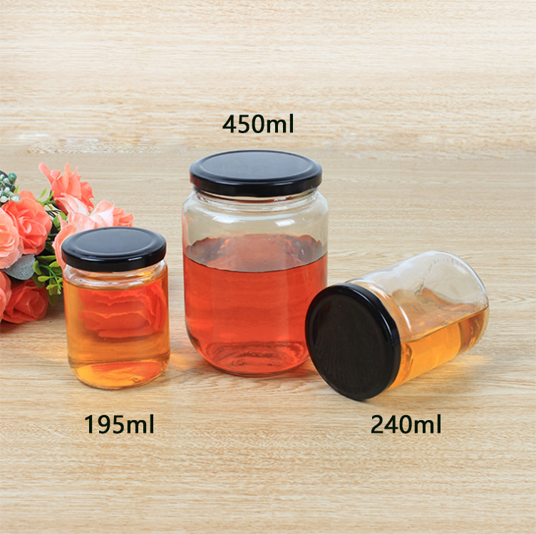 glass jar for honey or marmelade 195ml,240ml, 350ml, 450ml