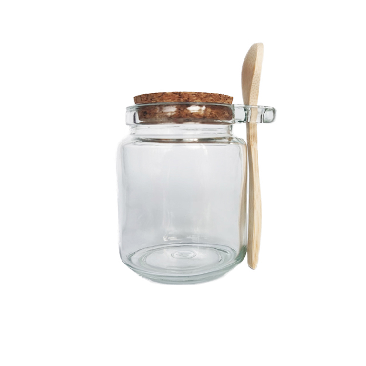 glass jar for spice and herbs storage with wooden cork lid and bamaboo spoon  250ml 100ml