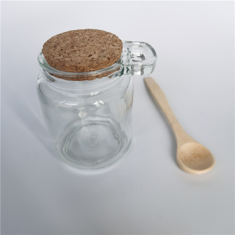 glass jar for spice and herbs storage with wooden cork lid and bamaboo spoon 250ml 100ml