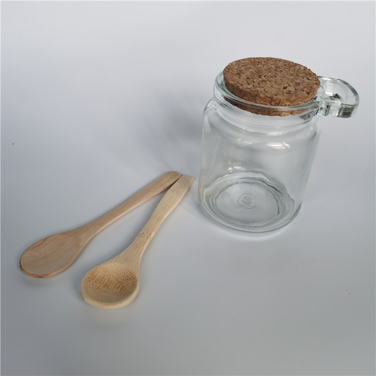 glass jar for spice and herbs storage with wooden cork lid and bamaboo spoon 250ml 100ml