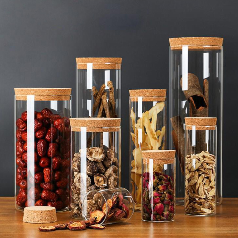 glass jar set for kitchen / round glass containers with lids / kitchen jars glass