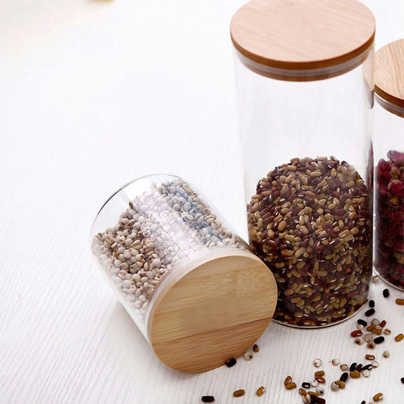 glass jar set for kitchen / round glass containers with lids / kitchen jars glass