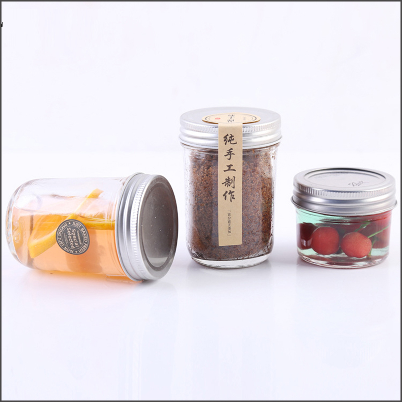 glass_jar_suppliers glass jar storage for honey bee jam Caviar chili sauce can glass mason jar with lid aluminum screw caps