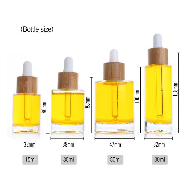 glass jars and bottles storage flat shouldered clear glass dropper bottle with bamboo cap ring cosmetic essential oil bottle