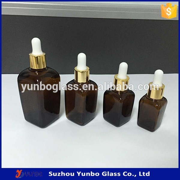 glass material and personal care industrial use square amber glass bottle essential oil dropper bottle