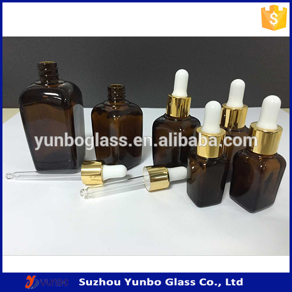 glass material and personal care industrial use square amber glass bottle essential oil dropper bottle