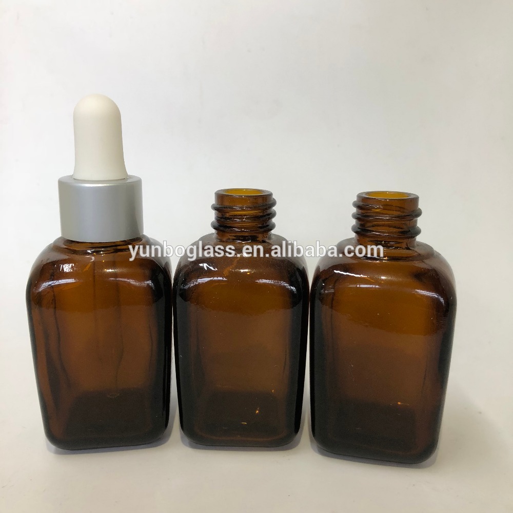 glass material and personal care industrial use square amber glass bottle essential oil dropper bottle