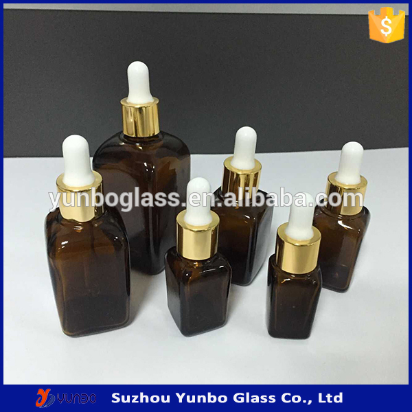 glass material and personal care industrial use square amber glass bottle essential oil dropper bottle