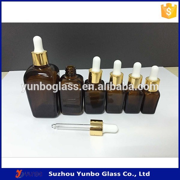 glass material and personal care industrial use square amber glass bottle essential oil dropper bottle