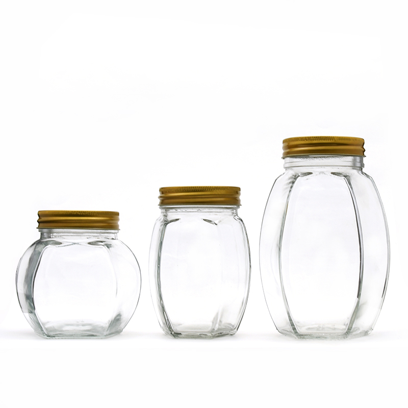 glass oval hexagonal honey bee jar wholesale bottle for food storage 1000g 500g