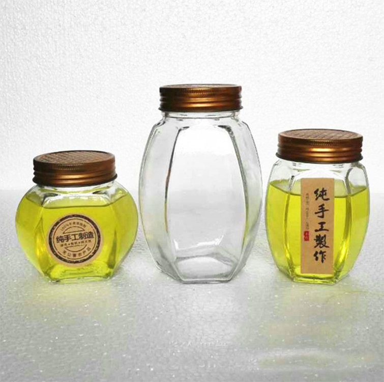 glass oval hexagonal honey bee jar wholesale bottle for food storage 1000g 500g