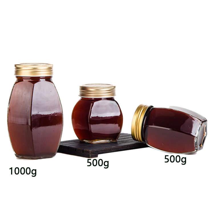 glass oval hexagonal honey bee jar wholesale bottle for food storage 1000g 500g