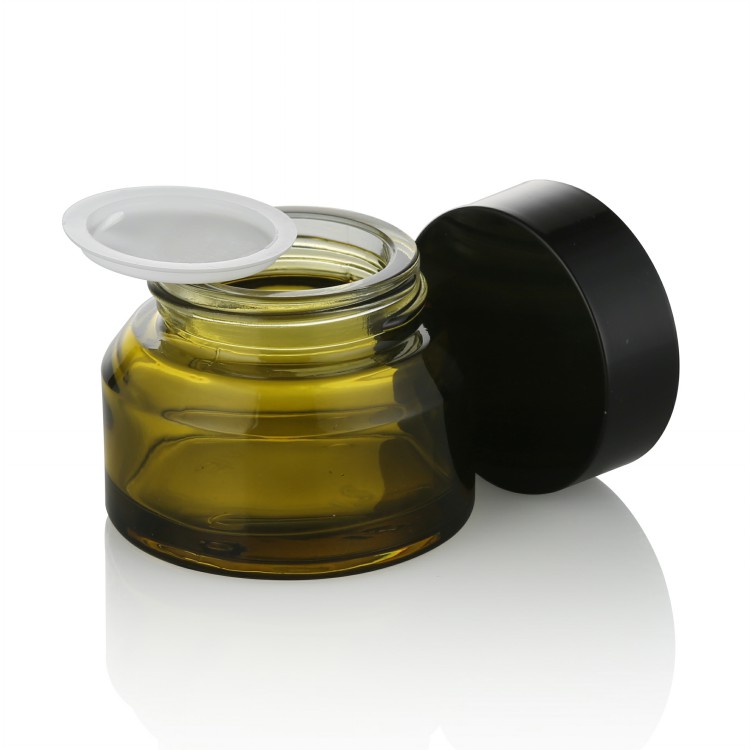 glass package cosmetic bottle glass jar 50g 30g green glass jar with black plastic lid