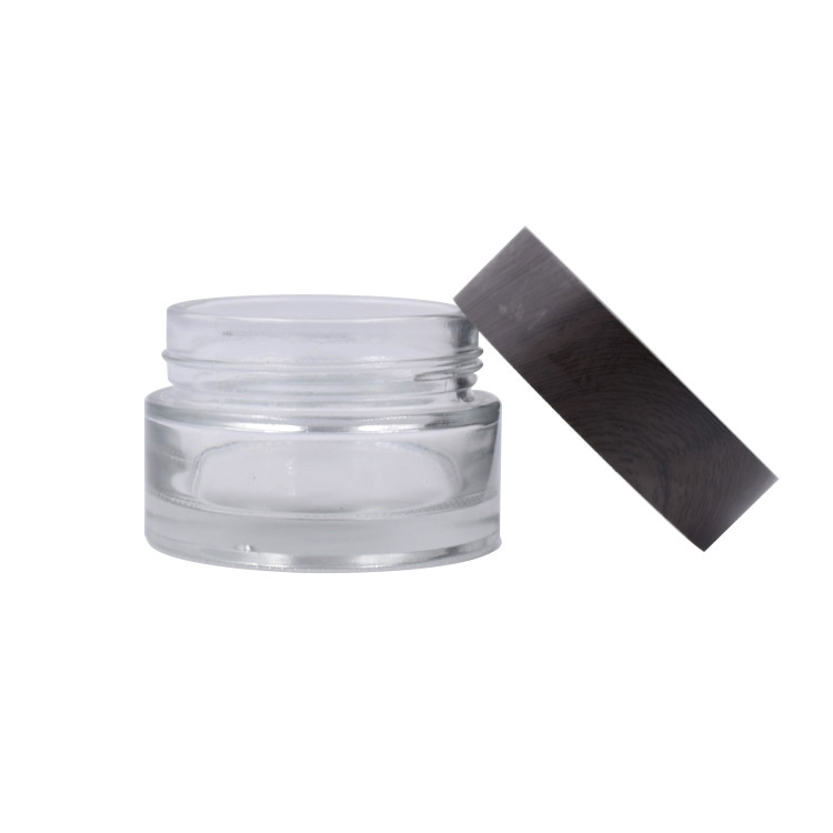 glass skin care packaging clear glass CBD wax jar 120ml 4oz 8oz cosmetic jar wood grain plastic lid