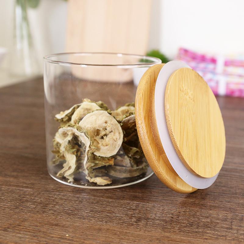 glass spice jars with wooden lids / Jasper glass storage jar / glass containers jars with bamboo lid