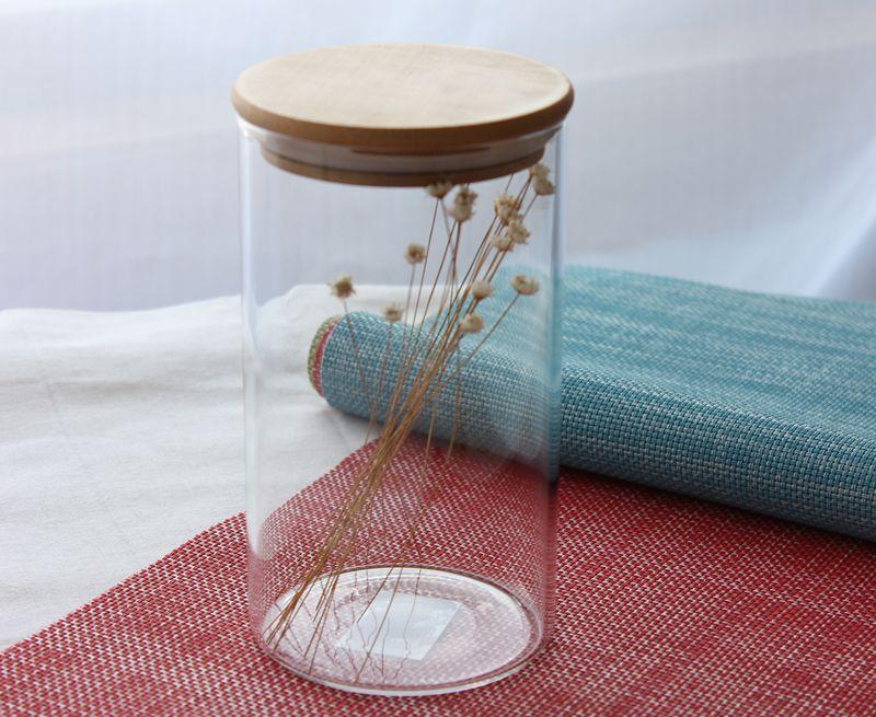 glass spice jars with wooden lids / Jasper glass storage jar / glass containers jars with bamboo lid