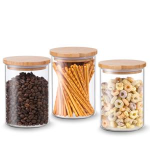 glass spice jars with wooden lids / Jasper glass storage jar / glass containers jars with bamboo lid