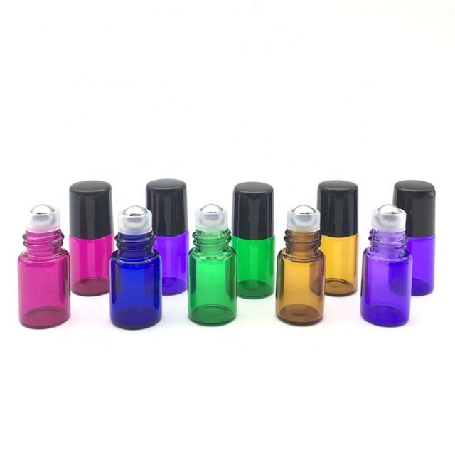 glass stainless steel roller small sample 1ml 2ml 3ml 5ml colorful perfume roll on glass Bottle for Fragrances essential oil