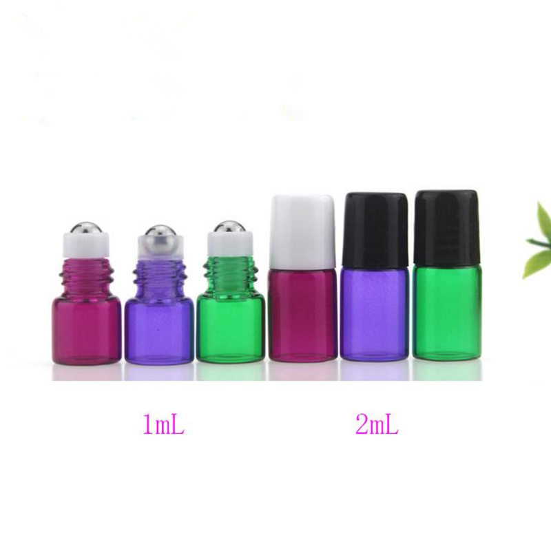 glass stainless steel roller small sample 1ml 2ml 3ml 5ml colorful perfume roll on glass Bottle for Fragrances essential oil