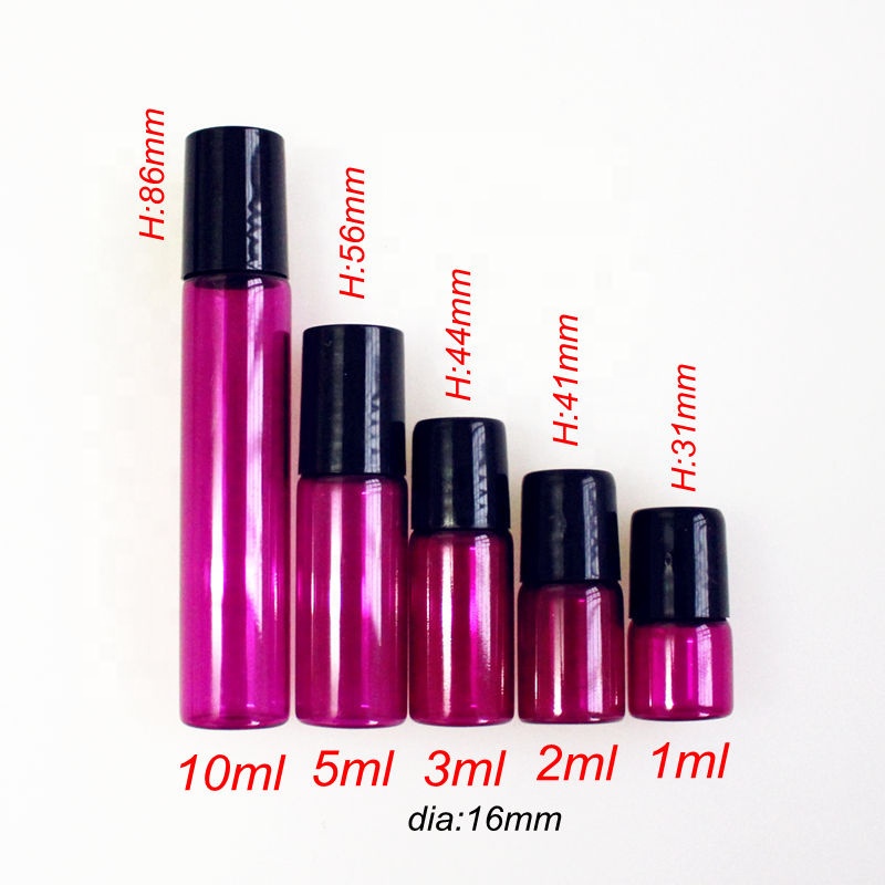 glass stainless steel roller small sample 1ml 2ml 3ml 5ml colorful perfume roll on glass Bottle for Fragrances essential oil