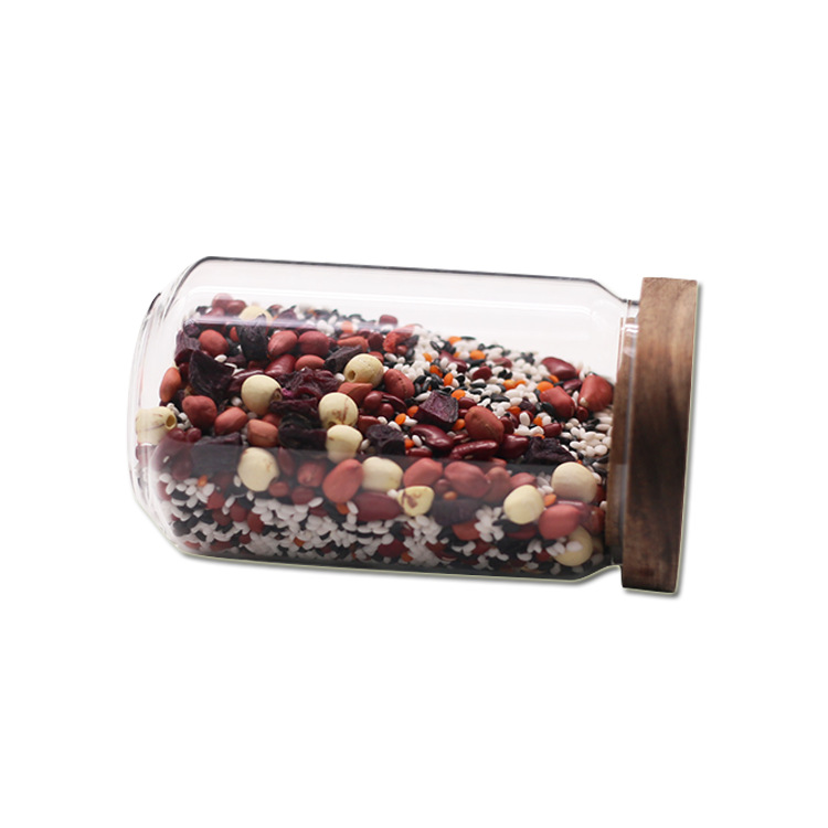 glass storage bottle jars for pickles hot sale different size clear glass fresh food nuts storage can with cork bamboo lid