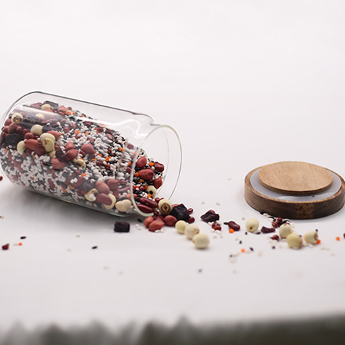glass storage bottle jars for pickles hot sale different size clear glass fresh food nuts storage can with cork bamboo lid