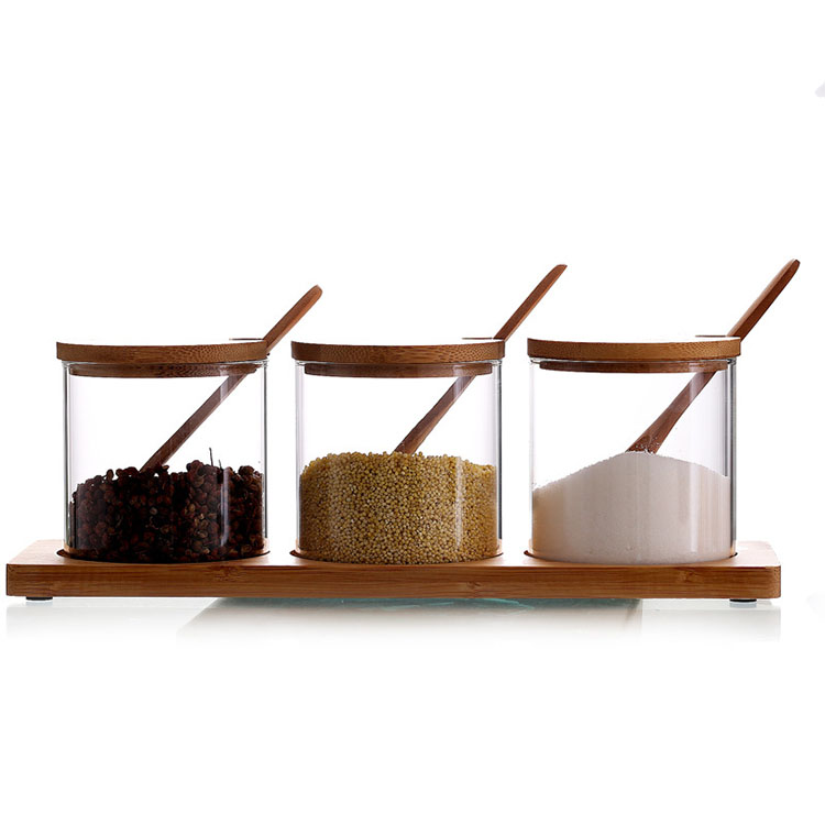 glass storage jar  Kitchen Storage Glass Jar In Bulk Spice Food Glass Jar With Bamboo Lid