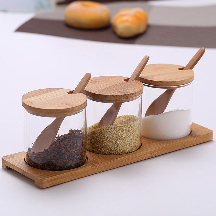 glass storage jar Kitchen Storage Glass Jar In Bulk Spice Food Glass Jar With Bamboo Lid