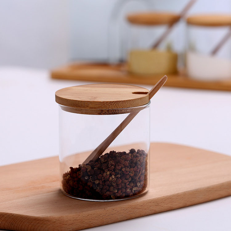glass storage jar Kitchen Storage Glass Jar In Bulk Spice Food Glass Jar With Bamboo Lid