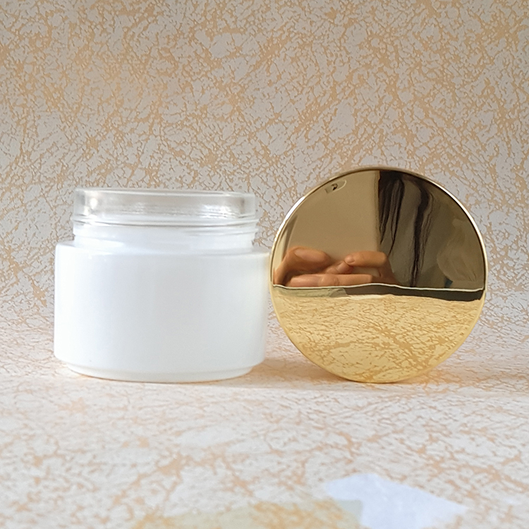 gold aluminum lids custom white glass cosmetic packaging jar 100ml