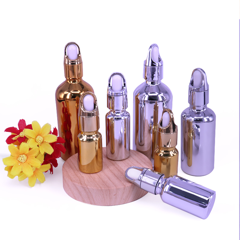 golden electroplated colorful glass dropper bottle 5ml 10ml 20ml 30ml 50ml 100 ml with graduated pipette