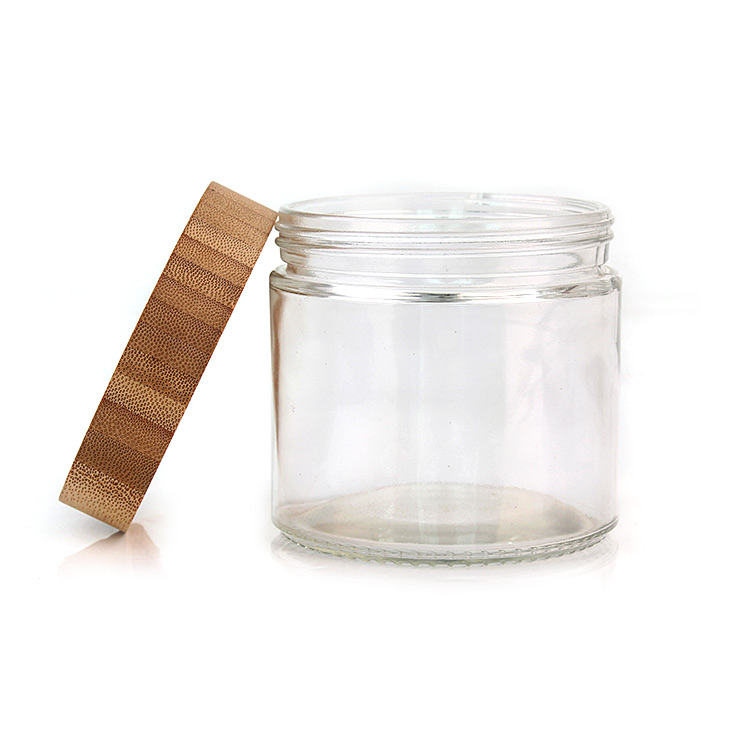 good feedback 420ml clear round  glass storage jar container with bamboo lid