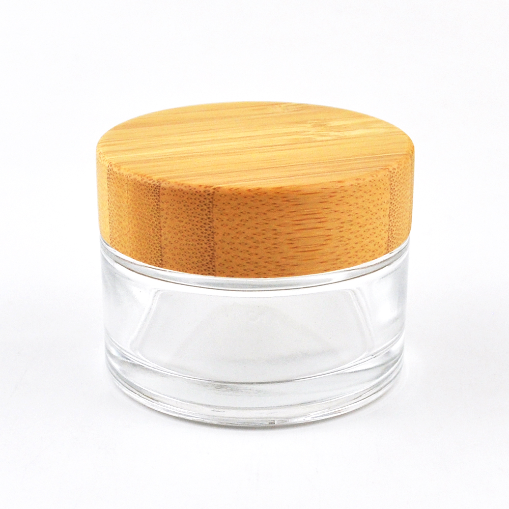 good quality and low price eye cream 200ml 250ml glass jar bamboo lid with clear and frosted