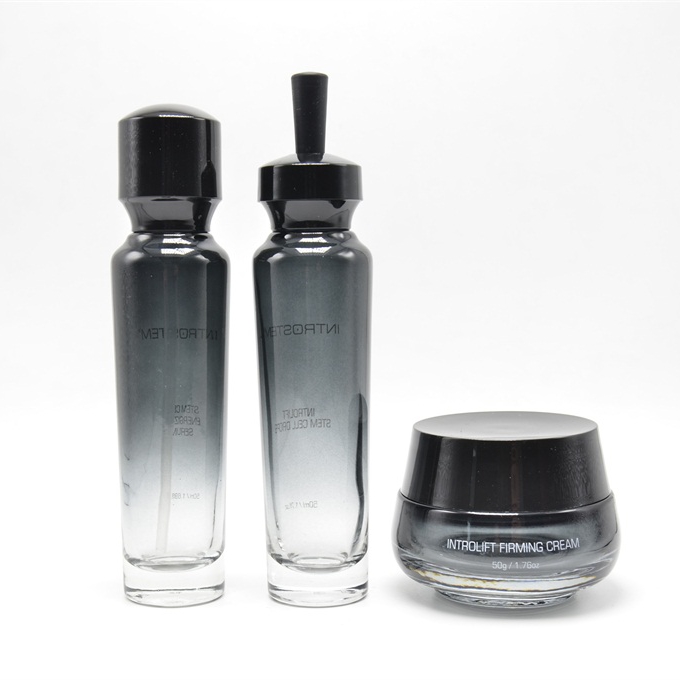 gradient black glass cosmetic bottle and cosmetic jar for cosmetics packaging