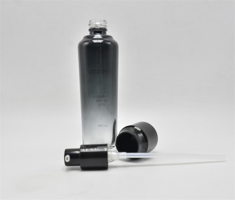 gradient black glass cosmetic bottle and cosmetic jar for cosmetics packaging