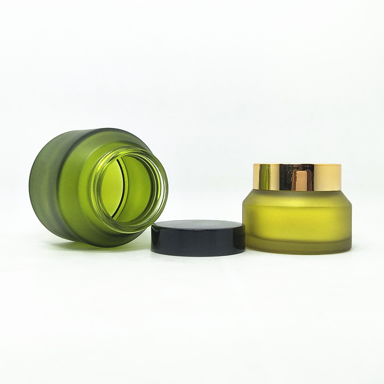 green color black lid cosmetic cream glass jar oblique shoulder jar 50g
