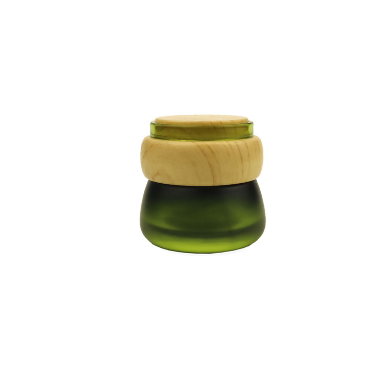green frosted matte cosmetic cream jar 30ml 50ml 30g 50g 1oz 2oz cosmetic round green glass cream jar bamboo lid