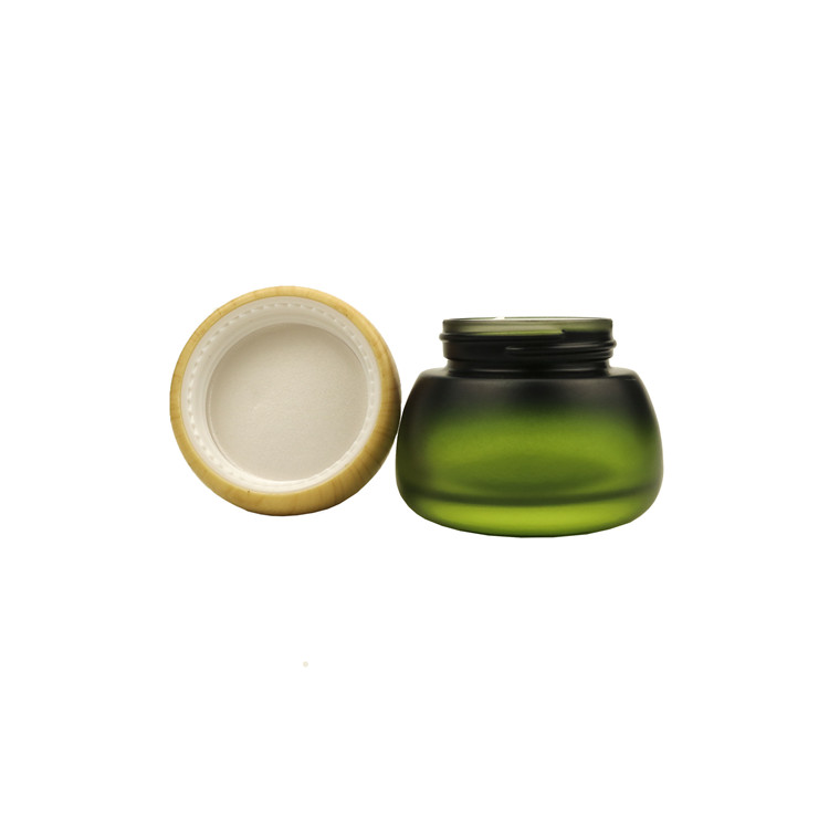 green frosted matte cosmetic cream jar 30ml 50ml 30g 50g 1oz 2oz cosmetic round green glass cream jar bamboo lid