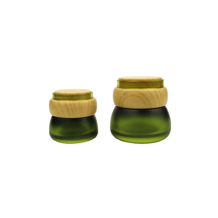 green frosted matte cosmetic cream jar 30ml 50ml 30g 50g 1oz 2oz cosmetic round green glass cream jar bamboo lid