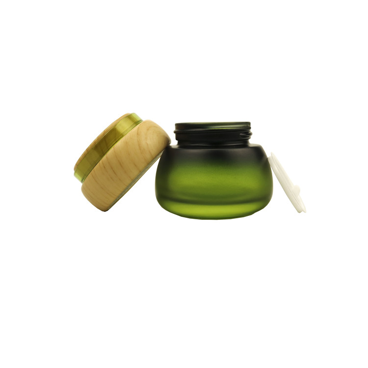 green frosted matte cosmetic cream jar 30ml 50ml 30g 50g 1oz 2oz cosmetic round green glass cream jar bamboo lid