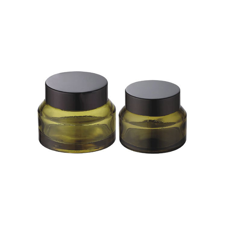 green glass black cap slant shoulder container for skincare eye cream lotion glass jar