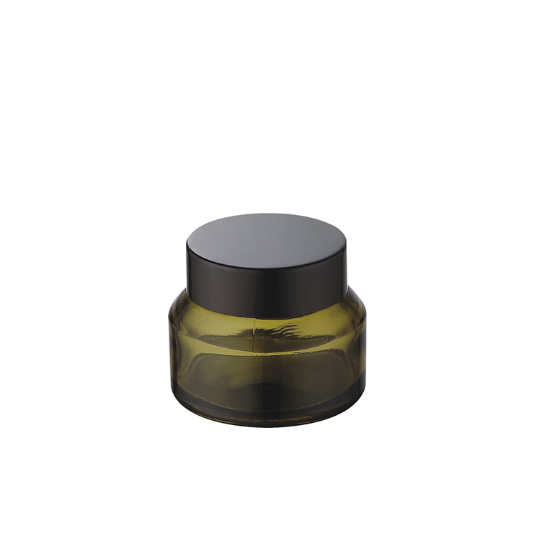 green glass black cap slant shoulder container for skincare eye cream lotion glass jar