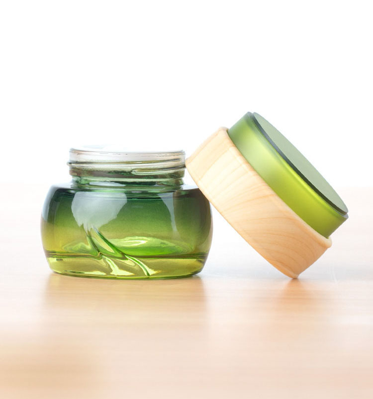 green glass container and skin caregreen glass bottle glass cream jar with bamboo wood lid