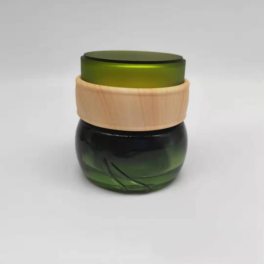 green glass container and skin caregreen glass bottle glass cream jar with bamboo wood lid